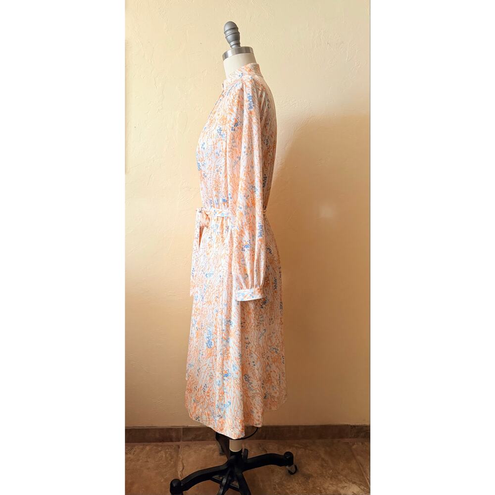VTG 70s 80s Prairie Secretary Dress Belted Floral Midi Boho M/L - Picture 5 of 7